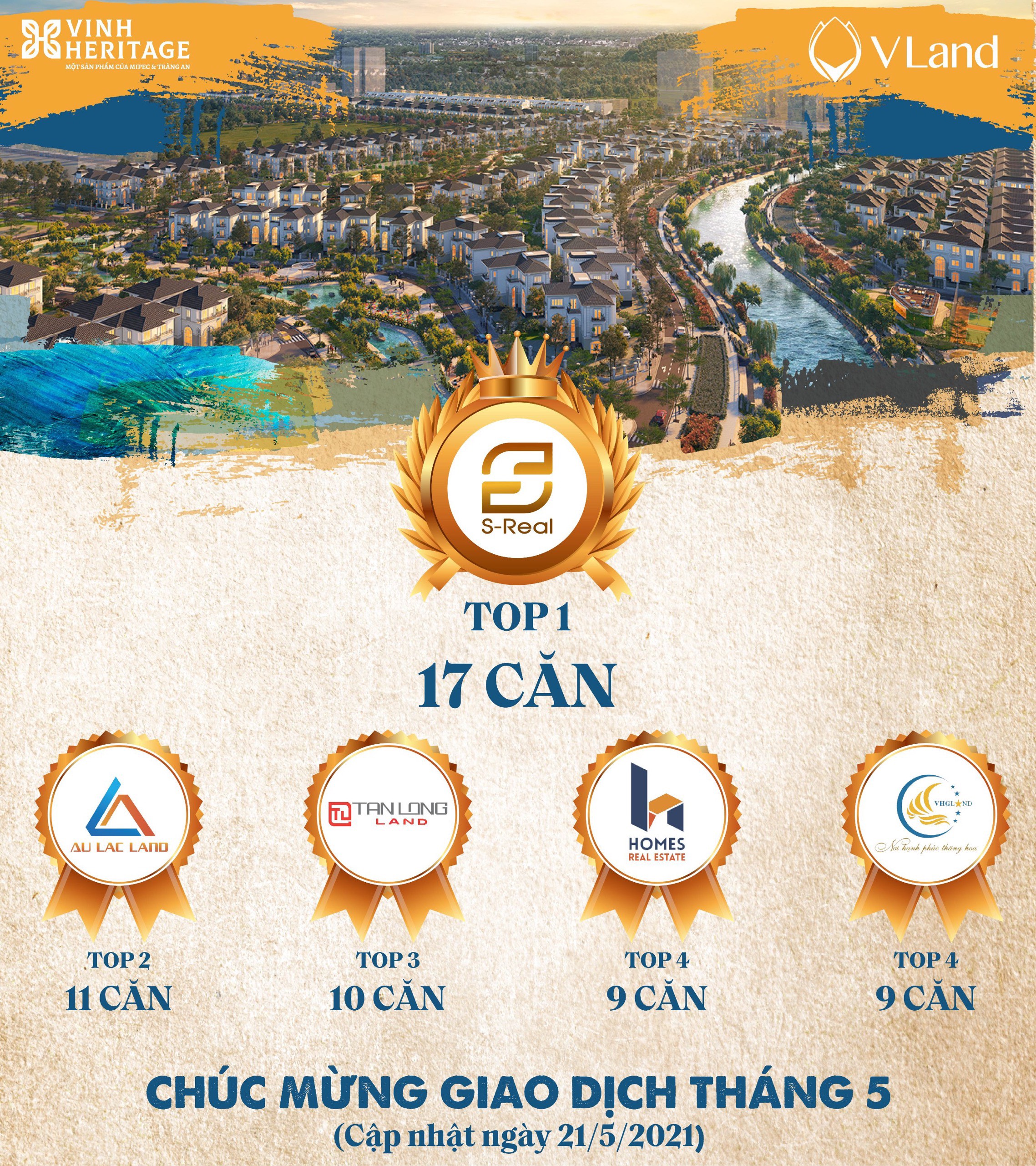 Danh hiệu TOP 1 Seller S-Real vinh dự được V-Land thay mặt Chủ đầu tư Mipec và Tràng An trao tặng