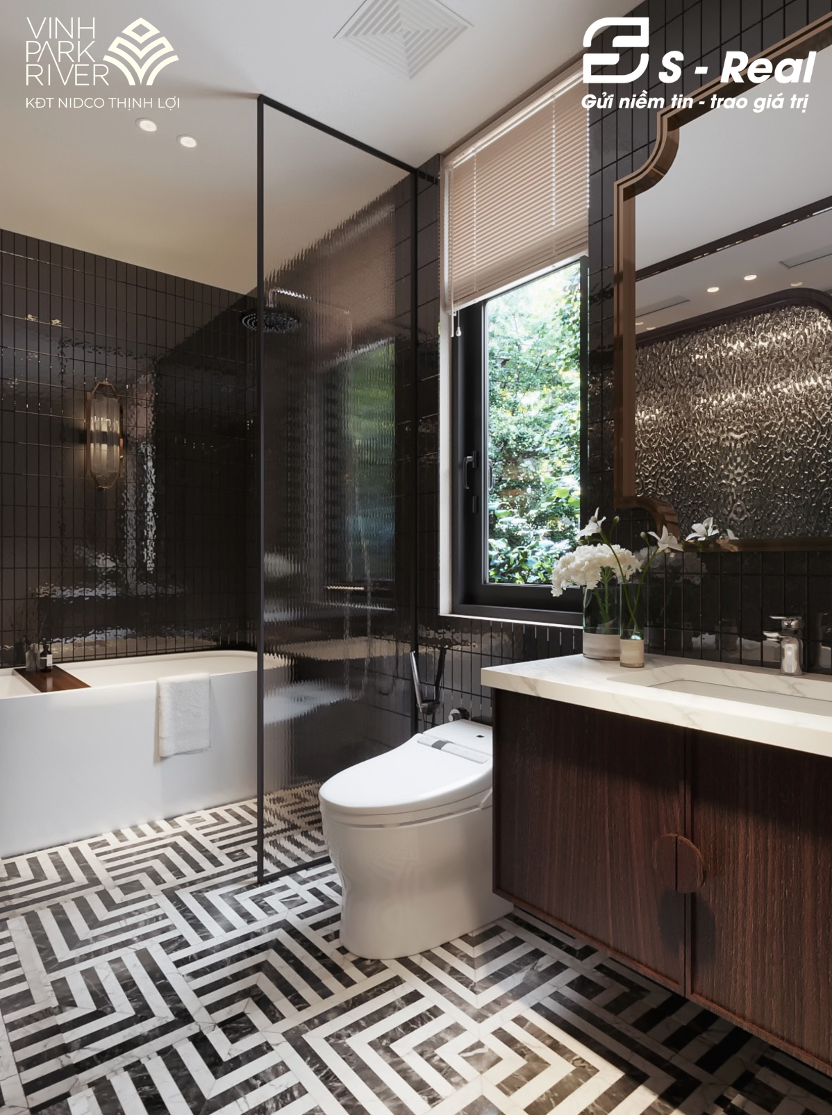 Thiết kế phòng WC biệt thự Vinh Park River theo phong cách tân cổ điển